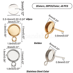 40Pcs 2 Color Ion Plating(IP) 304 Stainless Steel Stud Earring Settings&nbsp;STAS-GA0001-25