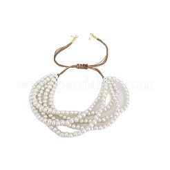 Adjustable Round Shell Pearl Multi-Strand Braided Bead Bracelets for Women&nbsp;WG86BBB-01