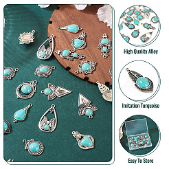 20Pcs 10 Styles Tibetan Style Alloy Pave Imitation Turquoise Pendants&nbsp;FIND-TA0008-36