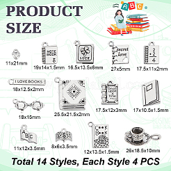 56Pcs 14 Styles Book Theme Tibetan Style Alloy Pendants&nbsp;FIND-GA0006-82