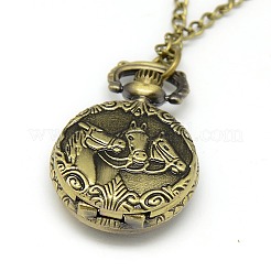 Alloy Flat Round with Horse Pendant Necklace Pocket Watch&nbsp;WACH-N011-84
