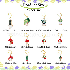 12Pcs 12 Style Cactus & Leaf & Mushroom Alloy Enamel Locking Stitch Markers&nbsp;HJEW-PH01501