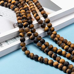 Natural Frosted Tiger Eye Round Bead Strands&nbsp;G-M064-8mm-02