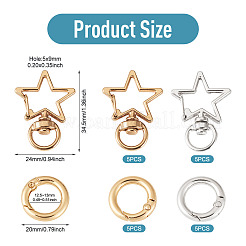 10Pcs 2 Colors Star Alloy Swivel Snap Hook Clasps & 10Pcs 2 Colors Alloy Spring Gate Rings Findings Kits&nbsp;FIND-TADJ0001-24