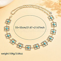 Alloy & Iron & Imitation Turquoise Hollow Square Link Chain Belts for Women&nbsp;WG0164C-01