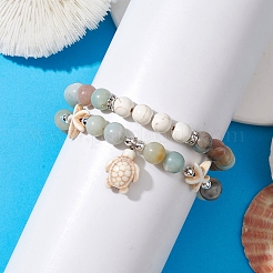 2Pcs 2 Styles Natural & Synthetic Mixed Stone Stretch Bracelets Set&nbsp;BJEW-JB10160