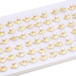 Brass Ginkgo Leaf & Natural Pearl Stud Earrings&nbsp;PEAR-N020-06F