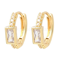 Rectangle Brass Micro Pave Clear Cubic Zirconia Hoop Earrings&nbsp;EJEW-D348-05G