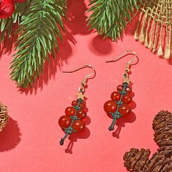 Natural Carnelian & Agate Beaded Christmas Tree Dangle Earrings&nbsp;EJEW-TA00244