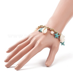 Natural Shell & Shell Pearl & Synthetic Starfish Charm Bracelet&nbsp;BJEW-TA00201