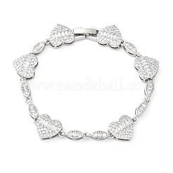 Heart & Horse Eye Brass Micro Pave Clear Cubic Zirconia Link Chain Bracelets for Women&nbsp;BJEW-G740-03P