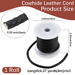 1 Roll Round Braided Cowhide Leather Cord&nbsp;NWIR-CL0001-01B