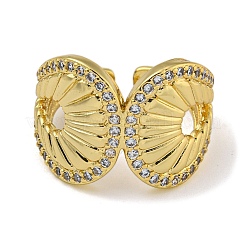 Leaf Brass Micro Pave Cubic Zirconia Open Cuff Rings for Women&nbsp;RJEW-Z050-21G