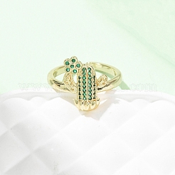 Adjustable Brass Micro Pave Cubic Zirconia Cuff Rings for Women&nbsp;RJEW-B138-02G