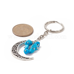 Natural & Synthetic Gemstone Chips Moon & Moon Alloy Pendant Keychain&nbsp;KEYC-JKC00465