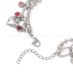 Heart 304 Stainless Steel Figaro & Ball Chains Double Layers Bracelets&nbsp;BJEW-JB13177-01