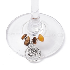 12Pcs Flat Round with Tree of Life Alloy Pendants Wine Glass Charms Sets&nbsp;AJEW-JO00218