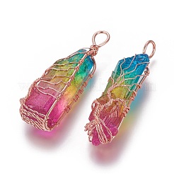 Electroplate Natural Quartz Crystal Big Wire Wrapped Pointed Pendants&nbsp;G-L520-B03-RG