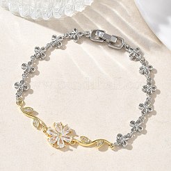 Brass Micro Pave Cubic Zirconia Link Chain Bracelets for Women&nbsp;BJEW-C156-04A-01GP