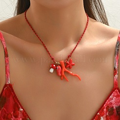 Summer Beach Porcelain Coral Fish Starfish Mushroom Pendant Cotton Cord Necklaces&nbsp;FS-WGEA949-01