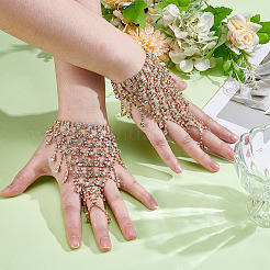 2Pcs Brass Rhinestone Chain Finger Rings Bracelet&nbsp;BJEW-ME0001-01G