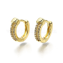 Brass Micro Pave Clear Cubic Zirconia Hoop Earrings&nbsp;EJEW-H157-08G