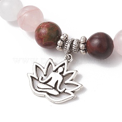 Natural Unakite & White Jade & Rose Quartz & Polychrome Jasper Round Beaded Stretch Bracelets&nbsp;BJEW-JB11953-02