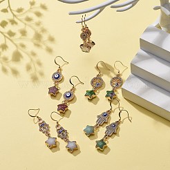 Natural Gemstone Star with Evil Eye Dangle Earrings&nbsp;EJEW-JE05069
