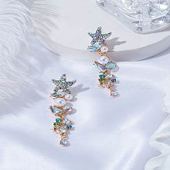 1 Pair Zinc Alloy Rhinestone Starfish Tassel Stud Earrings&nbsp;EJEW-LP0003-71