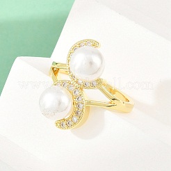 Brass Micro Pave Cubic Zirconia Finger Rings for Women&nbsp;RJEW-D340-02G-08