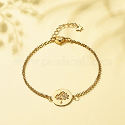 201 Stainless Steel Tree of Life Link Bracelet with 304 Stainless Steel Box Chains for Women&nbsp;BJEW-JB08281-01