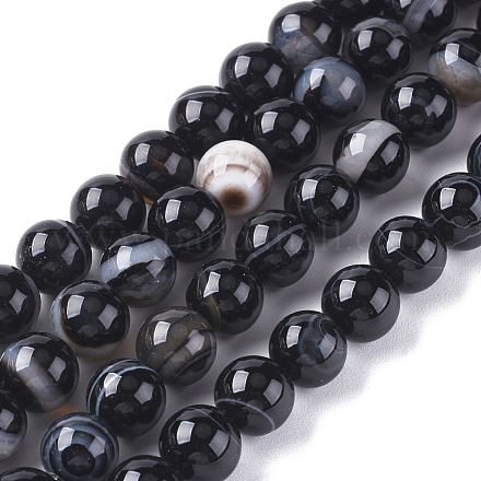Natural Black Agate Beads Strands X-G-G582-8mm-60-1