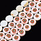 Natural Freshwater Shell Enamel Beads, Flat Round with Flower, Red, 11x3mm, Hole: 0.8mm, about 32pcs/strand, 14.37 inch(36.5cm)