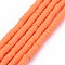 Handmade Polymer Clay Bead Strands, Heishi Beads, Disc/Flat Round, Coral, 4x0.5~1mm, Hole: 1.5mm, about 320~447pcs/strand, 15.74~16.92 inch