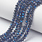 Electroplate Glass Beads Strands, Half Plated, Blue Plated, Faceted, Rondelle, Midnight Blue, 6x5mm, Hole: 1mm, about 85~88pcs/strand, 16.1~16.5 inch(41~42cm)