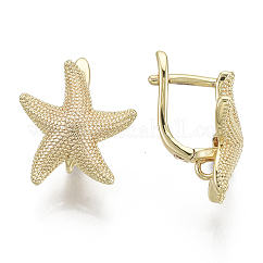 Brass Hoop Earring Findings with Latch Back Closure, with Horizontal Loop, Nickel Free, Starfish Shape, Real 18K Gold Plated, 18x17mm, Hole: 1.6mm, Pin: 1~1.2mm