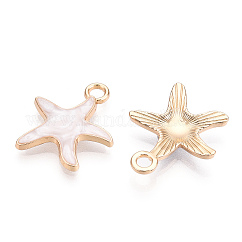 Alloy Pendants, with Enamel, Starfish, Light Gold, Linen, 20x18x3mm, Hole: 2.5mm