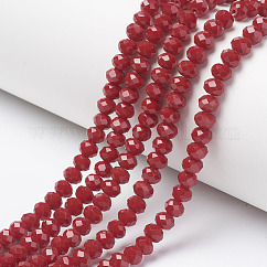 Opaque Solid Color Glass Beads Strands, Faceted, Rondelle, FireBrick, 6x5mm, Hole: 1mm, about 80~85pcs/strand, 38~40cm
