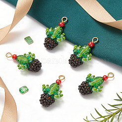 5Pcs Glass Seed Beaded Cactus Pendants&nbsp;PALLOY-SZ00064