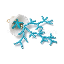 Glass Seed Beaded & Clam Shell Big Pendants&nbsp;PALLOY-MZ01152-02