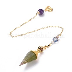 Resin Hexagonal Pointed Dowsing Pendulums(Brass Finding and Gemstone Inside)&nbsp;G-L521-A08