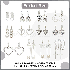 12 Pairs 12 Styles Cherry & Triangle & Eye & Bear & Zipper Buckle Alloy Dangle Stud Earrings for Women&nbsp;EJEW-AN0003-10