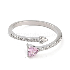 Heart Brass Micro Pave Cubic Zirconia Open Cuff Rings for Women&nbsp;RJEW-S416-02P-01