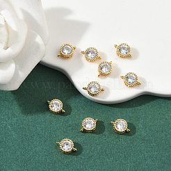 SHEGRACE Brass Pave Clear Cubic Zirconia Flat Round Connector Charms&nbsp;XGRQ3D730-500G