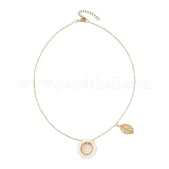 Natural Cultured Freshwater Pearl Wire Wrapped Sunflower Pendant Brass Cable Chain Necklaces&nbsp;NJEW-TA00265