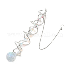 Iron Spiral & Glass Octagon & Teardrop Hanging Suncatchers&nbsp;HJEW-F025-01G-02