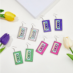 4 Pairs 4 Colors Acrylic Audio Tape Shape Dangle Earrings with 304 Stainless Steel Pins for Women&nbsp;EJEW-FI0003-26