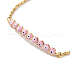 Enamel Evil Eye Link Slider Bracelet with Cubic Zirconia&nbsp;BJEW-E015-06G-M