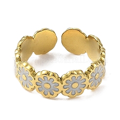 Flower 304 Stainless Steel Enamel Open Cuff Rings for Women&nbsp;RJEW-F166-31G-02