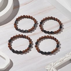 Gemstone & Natural Wood Beaded Stretch Bracelet for Men Women&nbsp;BJEW-JB09295